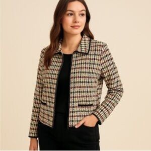 Tahari woman's houndstooth cropped open cardigan jacket Sz: XL